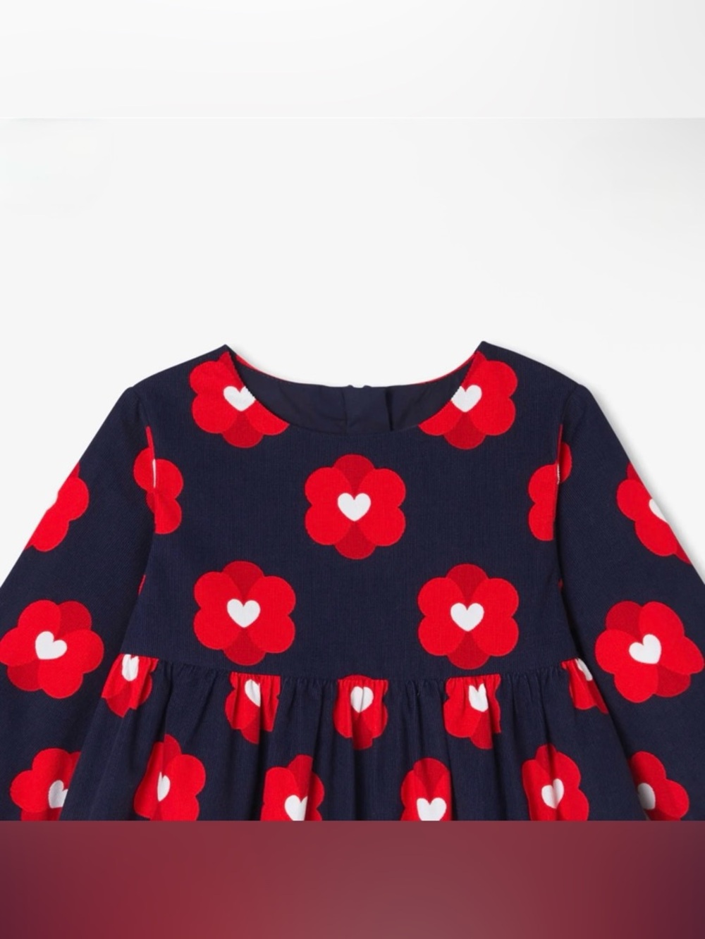 Jacadi Baby Girl Navy Corduroy Pop Floral Motif Dress - Marine/Multico - Size 6M - Picture 10 of 12